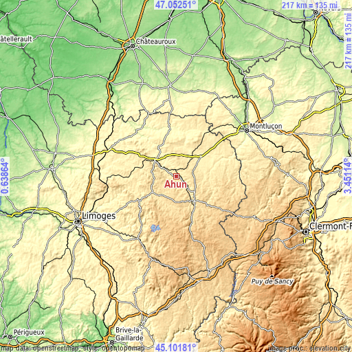 Topographic map of Ahun