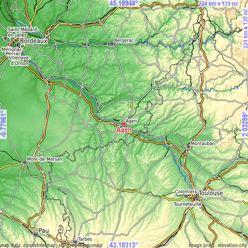 Topographic map of Agen