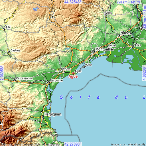 Topographic map of Agde