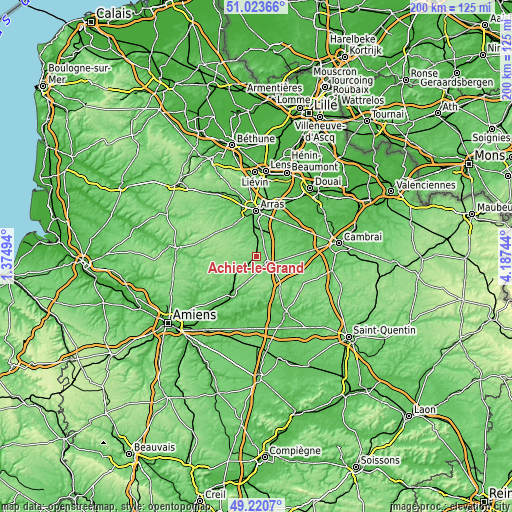 Topographic map of Achiet-le-Grand