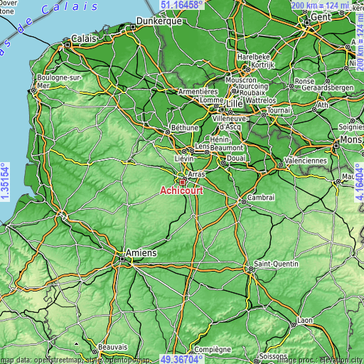 Topographic map of Achicourt