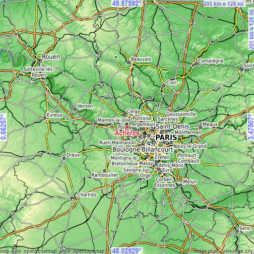 Topographic map of Achères