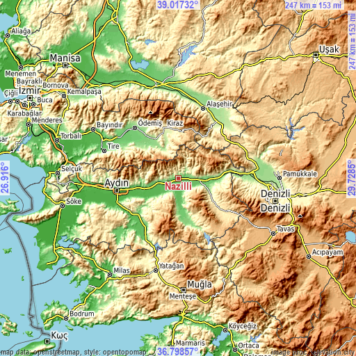 Topographic map of Nazilli
