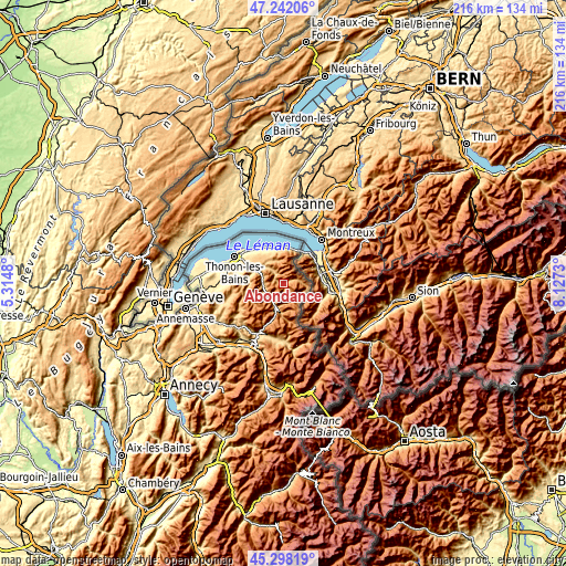 Topographic map of Abondance