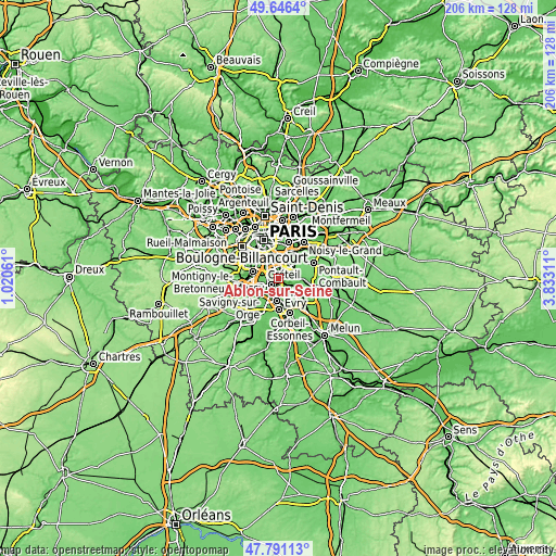 Topographic map of Ablon-sur-Seine