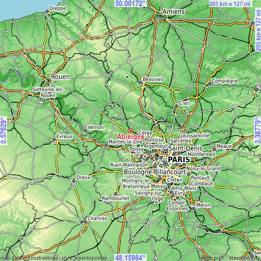 Topographic map of Ableiges