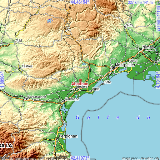 Topographic map of Abeilhan