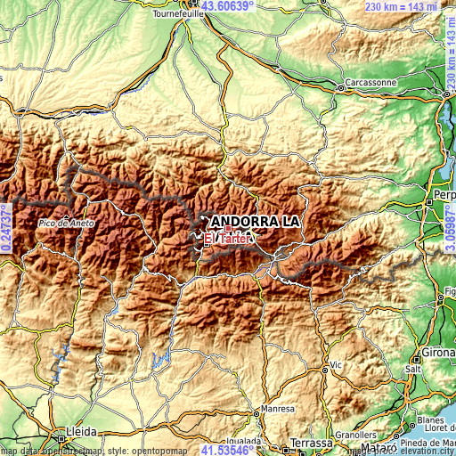 Topographic map of El Tarter