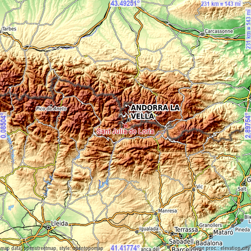 Topographic map of Sant Julià de Lòria