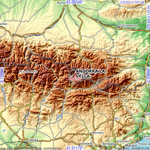 Topographic map of Ordino