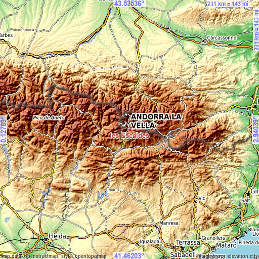 Topographic map of les Escaldes