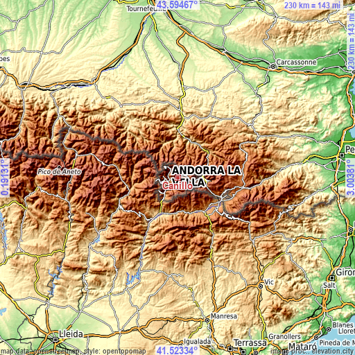 Topographic map of Canillo