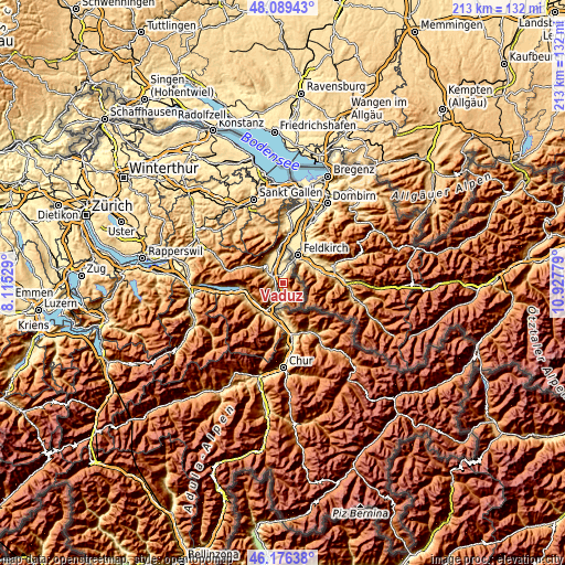 Topographic map of Vaduz