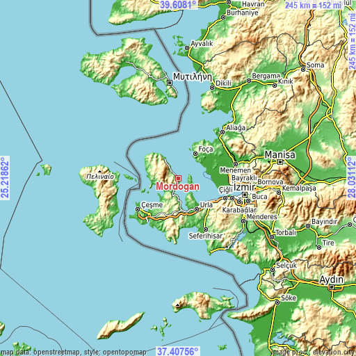 Topographic map of Mordoğan