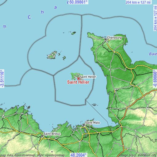 Topographic map of Saint Helier