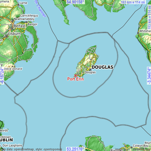 Topographic map of Port Erin