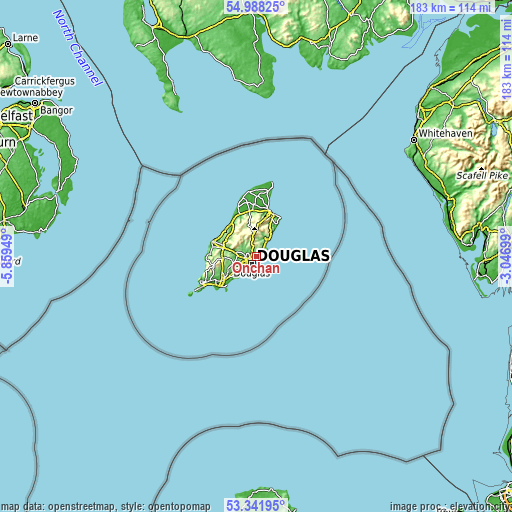 Topographic map of Onchan