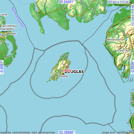Topographic map of Laxey