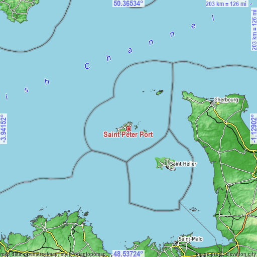 Topographic map of Saint Peter Port