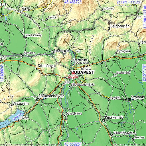 Topographic map of Zugló