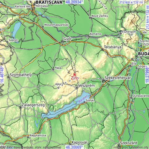 Topographic map of Zirc