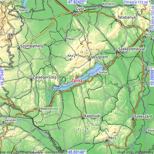 Topographic map of Zánka