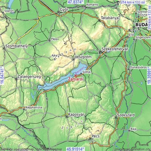 Topographic map of Zamárdi
