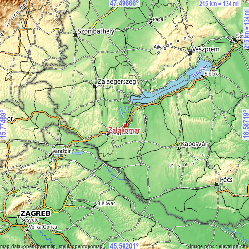 Topographic map of Zalakomár