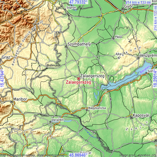 Topographic map of Zalaegerszeg