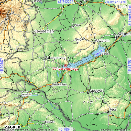 Topographic map of Vonyarcvashegy