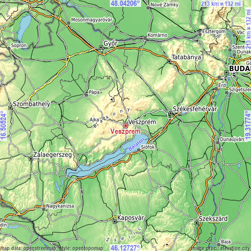 Topographic map of Veszprém