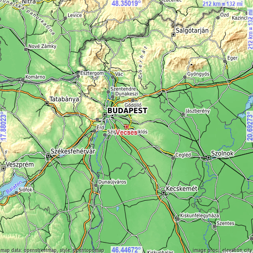 Topographic map of Vecsés