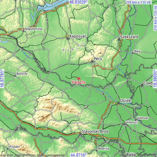 Topographic map of Vajszló