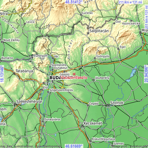 Topographic map of Vácszentlászló