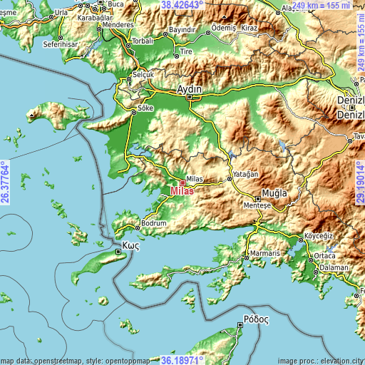 Topographic map of Milas