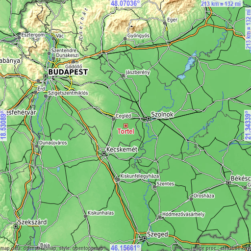 Topographic map of Törtel