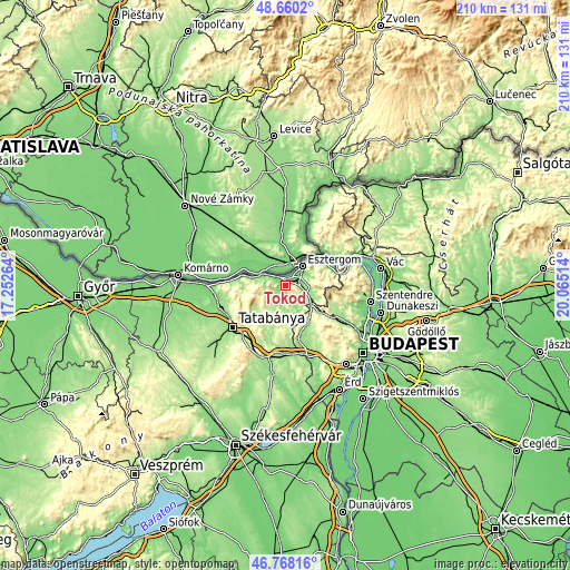 Topographic map of Tokod