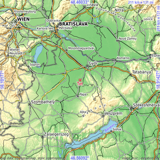 Topographic map of Tét