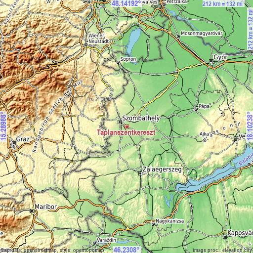 Topographic map of Táplánszentkereszt