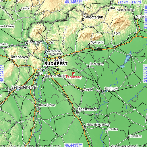 Topographic map of Tápióság