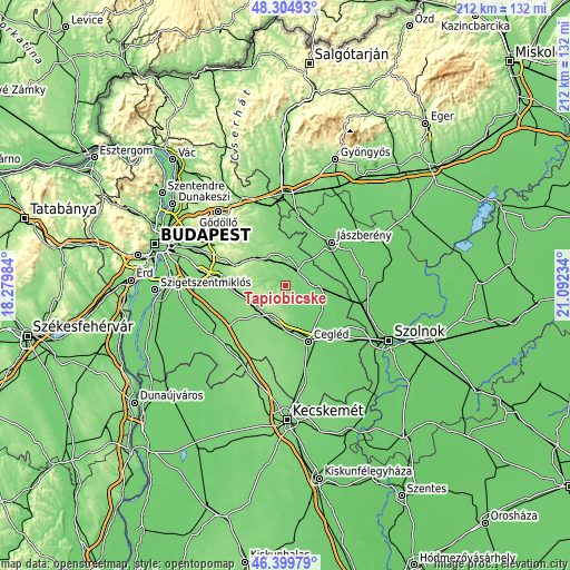 Topographic map of Tápióbicske