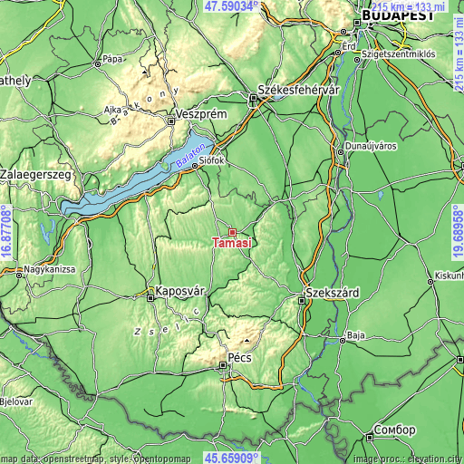 Topographic map of Tamási