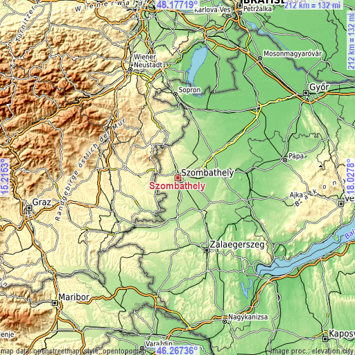 Topographic map of Szombathely