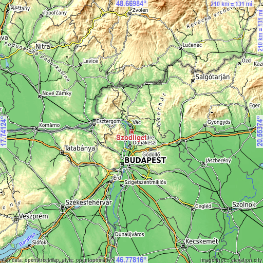 Topographic map of Sződliget