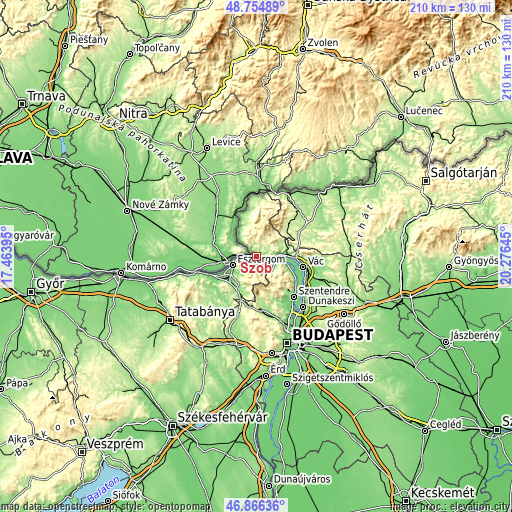 Topographic map of Szob