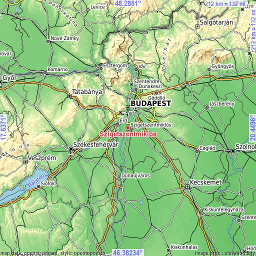 Topographic map of Szigetszentmiklós