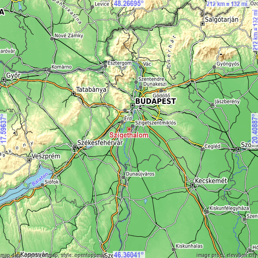 Topographic map of Szigethalom