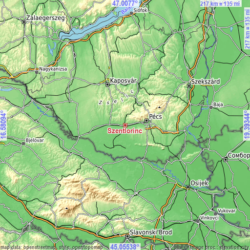 Topographic map of Szentlőrinc
