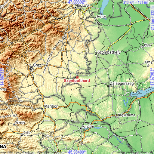 Topographic map of Szentgotthárd