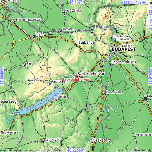 Topographic map of Székesfehérvár